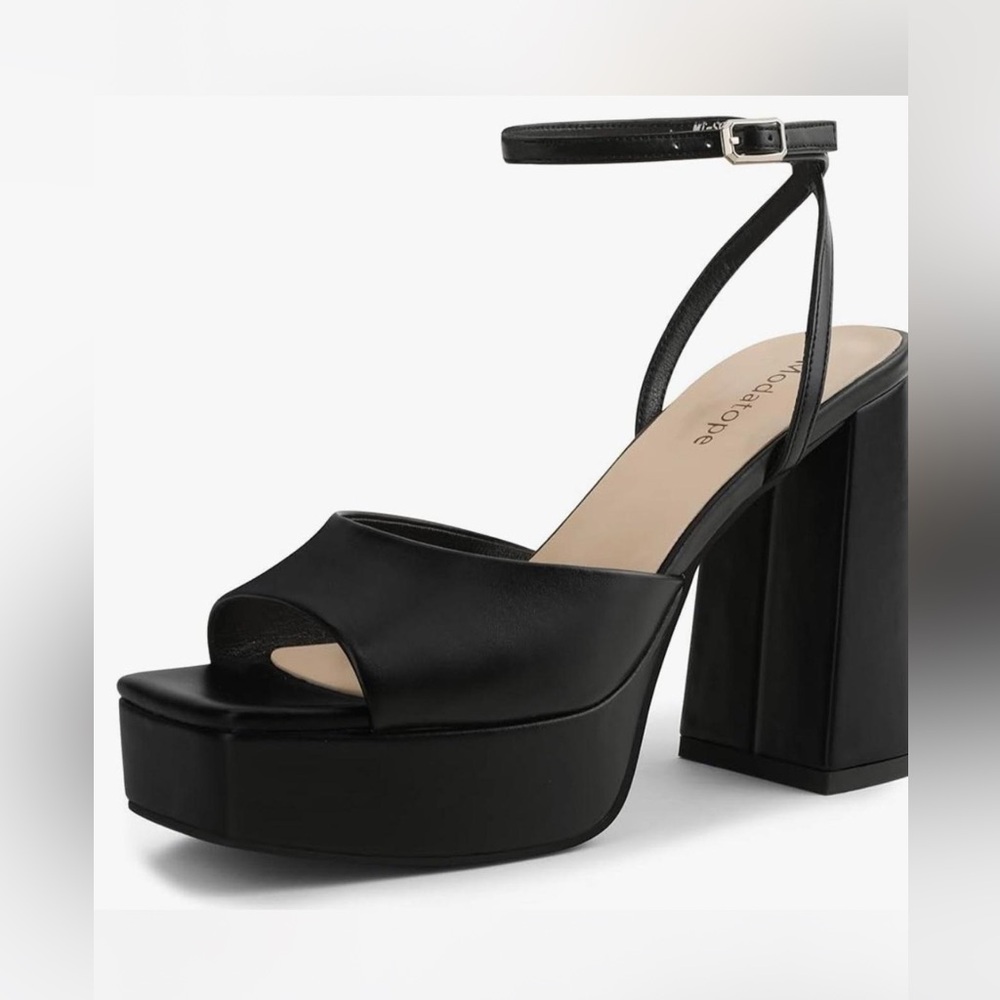Black Platform Block Heel Sandals